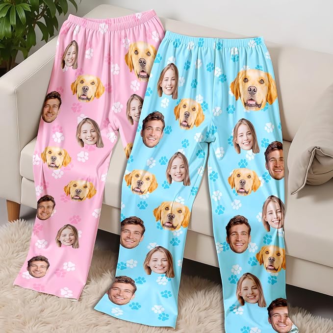Custom Pajama Pants for Women Men, Personalized 67 Name Photo PJ Family Six - Image 2