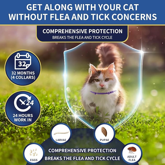 4 Pack Flea Collar for Cats, 32 Months Flea and Tick Prevention for Cat - Image 3