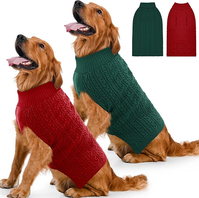 2 Pack Dog Sweaters for Large Dogs Winter Turtleneck Pullover Cable Knit Fleece by Unknown