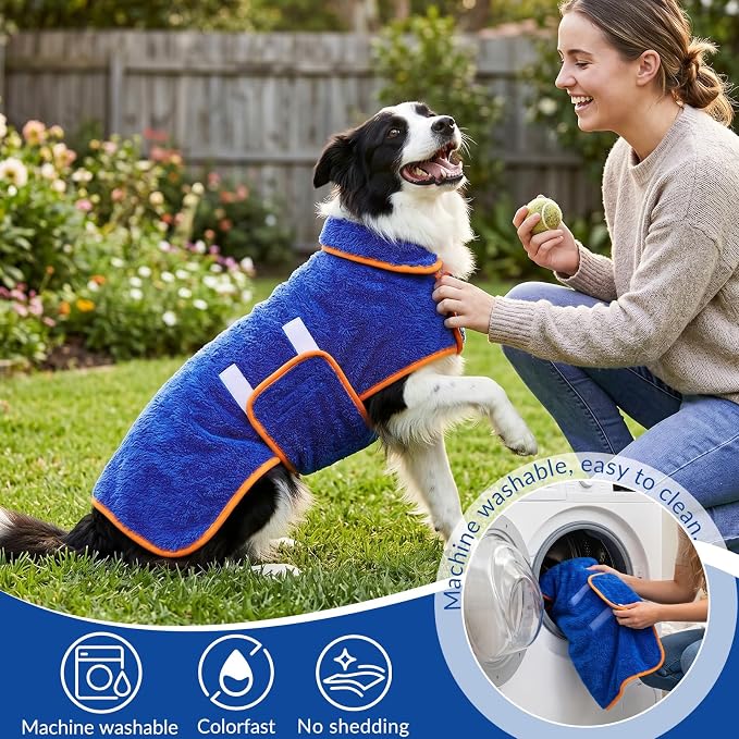 Dog Bathrobe, Super Absorbent for Small to Large Dogs, Dark Blue L - Image 5