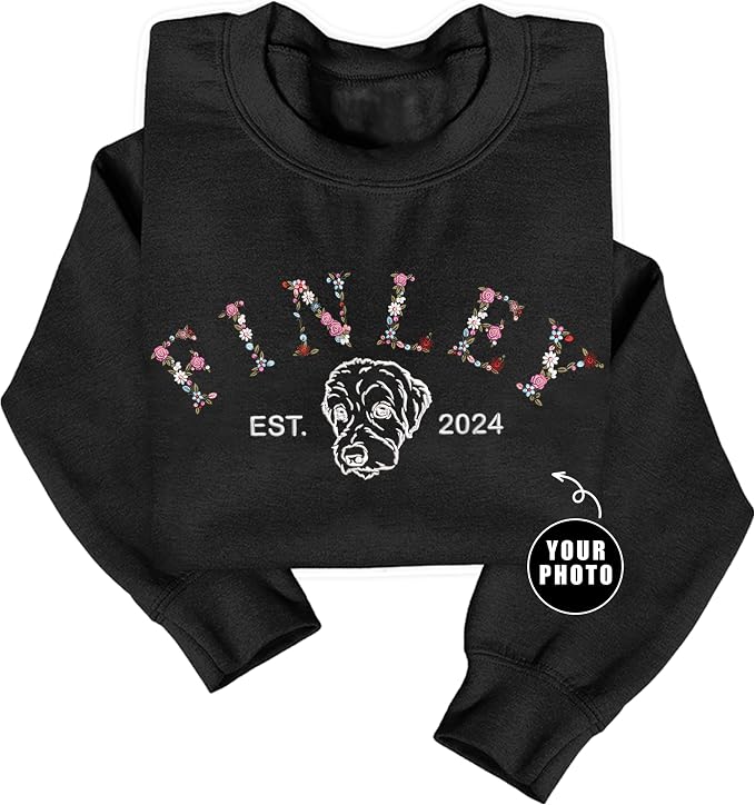 NAZENTI Floral Custom Embroidered Dog Sweatshirt, Dog Mom Sweatshirt, Custom by Nazenti