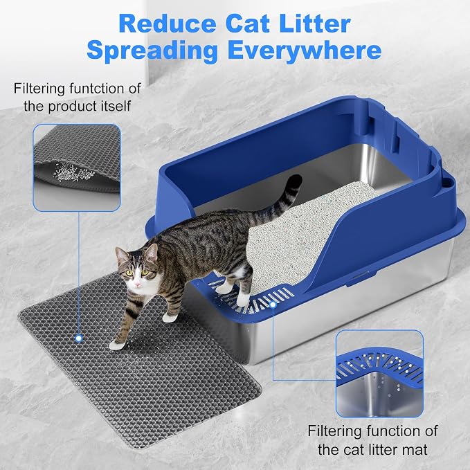 Non-stick Stainless Steel Litter Box, XL Side Opening Splash-Proof & Leak-Proof - Image 5