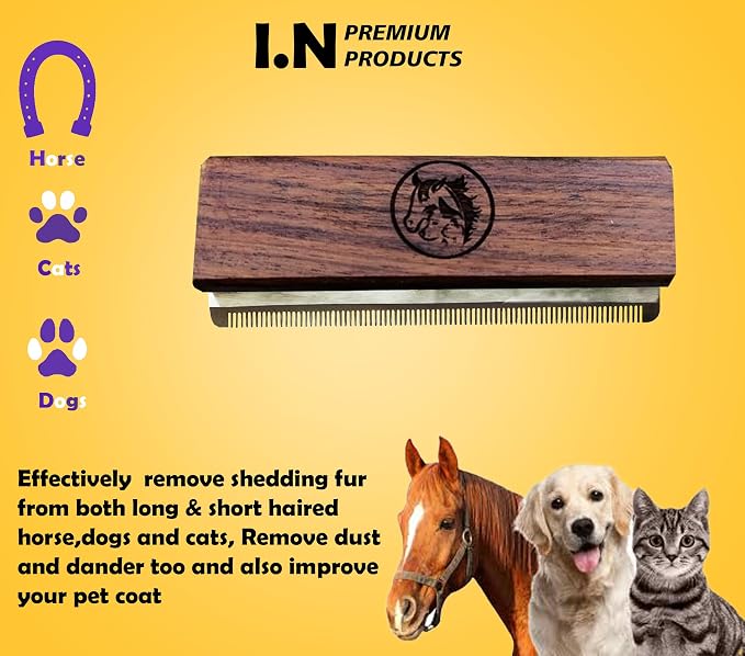 Deshedding Grooming Brush for Dogs Cats & Horse Easy Ergonomic Wood Groomer - Image 6