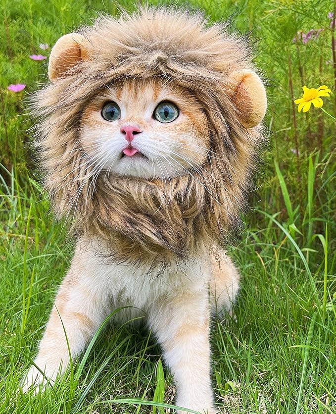 Lion Mane Wig for Cat, Funny Pet Cat & Puppy Costumes for Halloween & Christmas - Image 3