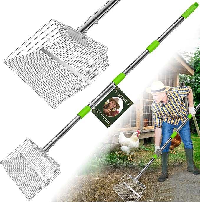 12inch Large Chicken Poop Scooper, 2 Widths of Slots Chicken Coop Litter Scoop by HUMVMV