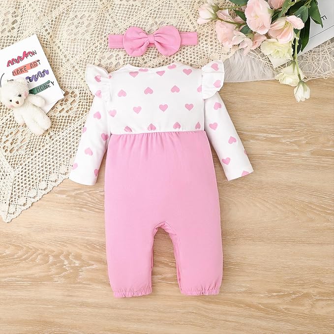 Baby Girl Clothes Newborn Romper Cute Cat Ruffled Long Sleeve Love Fall Winter - Image 3