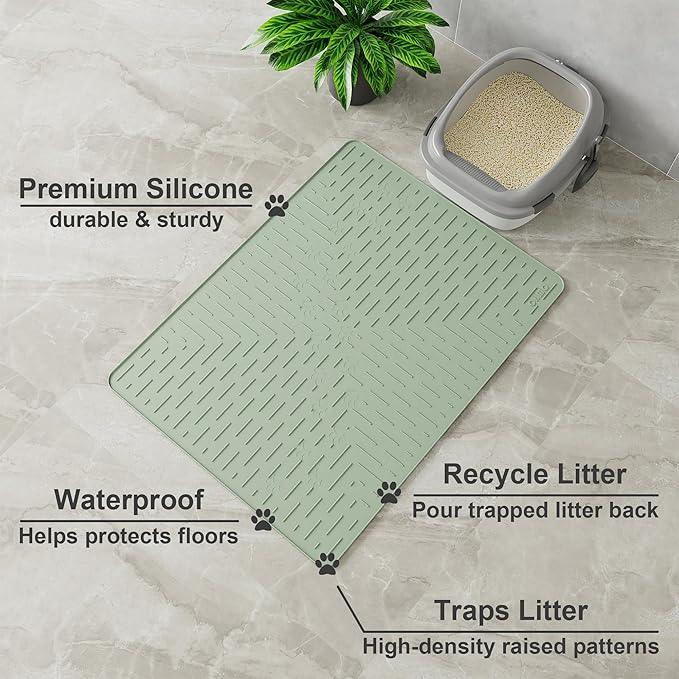 OHMO Cat Litter Mat XXL Trapping Mat Premium Silicone Rubber 37.5x25.2 Sage - Image 2