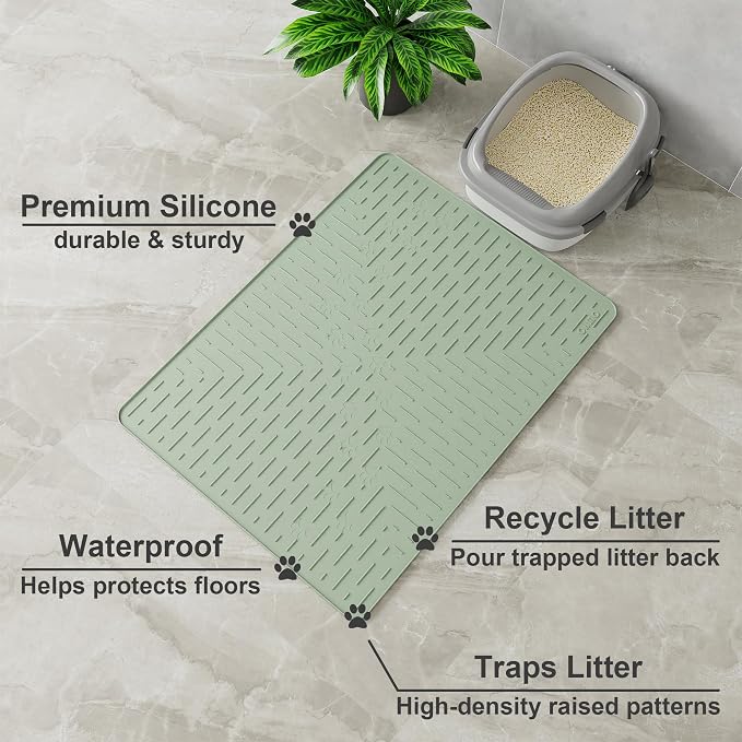 OHMO Cat Litter Mat Large Trapping Mat Premium Silicone Rubber 31.5x23.6 Sage - Image 2