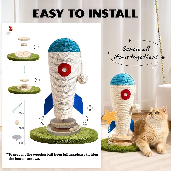 Cat Scratching Post, Rocket Cute Sisal Cat Scratcher - Image 9