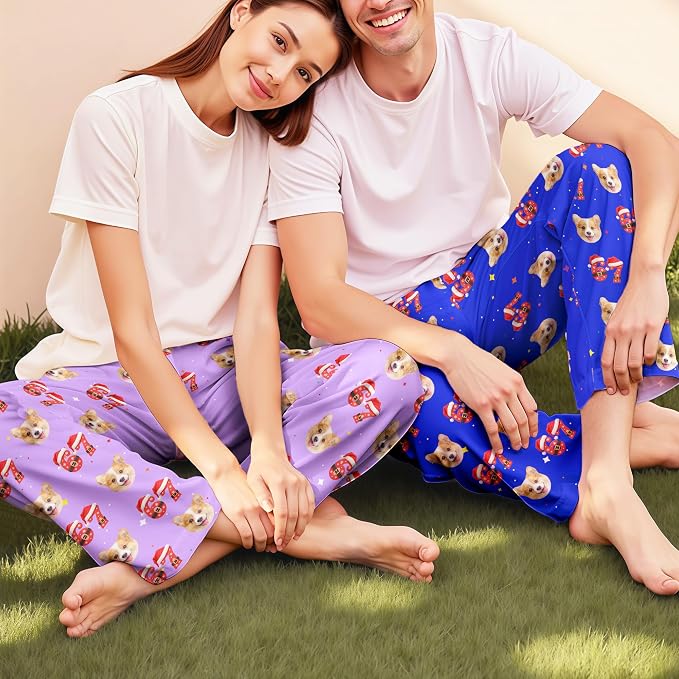 Custom Pajama Pants for Women Men, Personalized 67 Name Photo PJ Family Six - Image 4