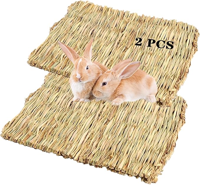 PINVNBY Natural Grass Mat for Rabbits, 2 Pack Rabbit Hay Mats, 100% Handwoven by PINVNBY