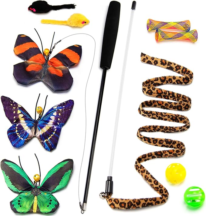 AWOOF Butterfly Cat Wand Cat Toys Set, Realistic Crinkle Catnip Butterflies - Image 2
