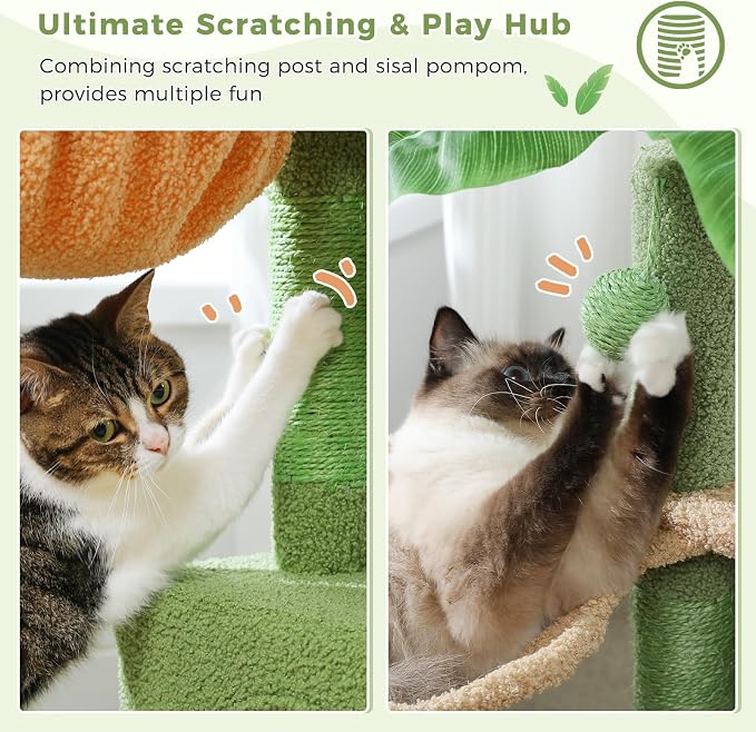 Green Cat Tree for Indoor Cats, Scratching Posts, Dual Condos and Cozy Hammocks - Image 7