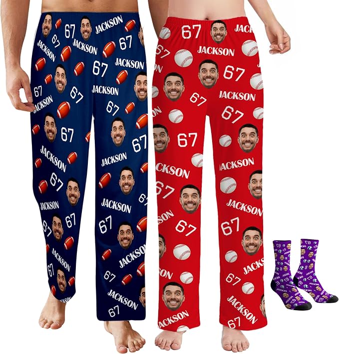 Custom Pajama Pants for Women Men, Personalized 67 Name Photo PJ Family Six by Artsadd
