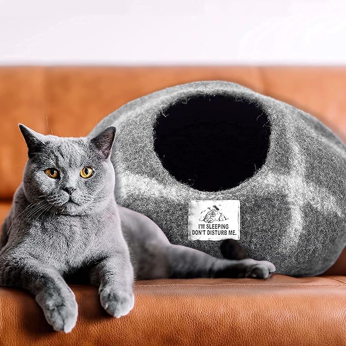 Woolygon Premium Felt Cat Cave Bed – Wool Kitty Beds Handcrafted Kitten Caves - Image 7
