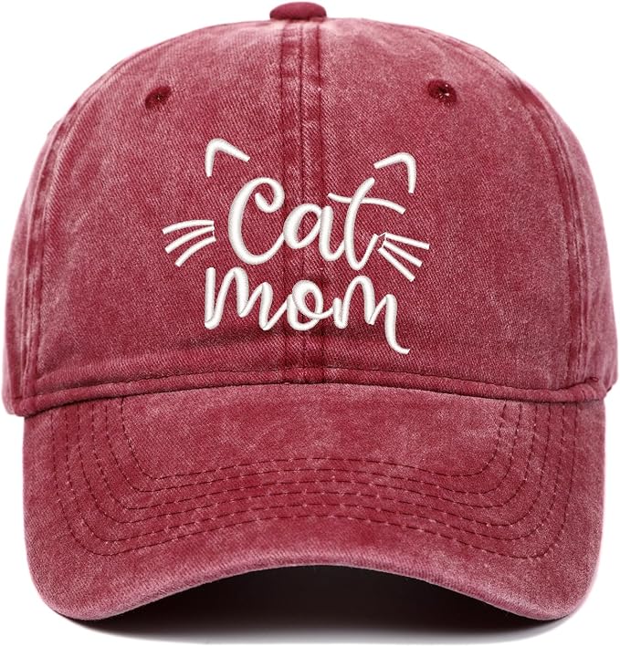 CORIRESHA Cat Mom Baseball Cap Washed Denim Cotton Adjustable Unisex Hat by CORIRESHA