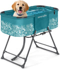 SereneLife Foldable Dog Bath Tub with Adjustable Height, 360° Access, Drain Hose & Storage Pockets – 130 lb Capacity Grooming Station for Indoor/Outdoor Use (Blue) by SereneLife