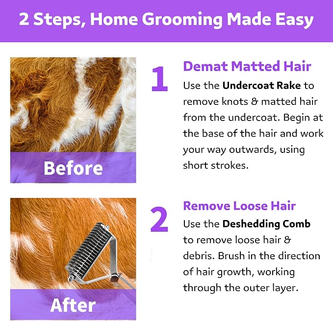 2 in 1 Dogs Cats Dematting Grooming Comb, Perfect Deshedding Undercoat Rake - Image 5