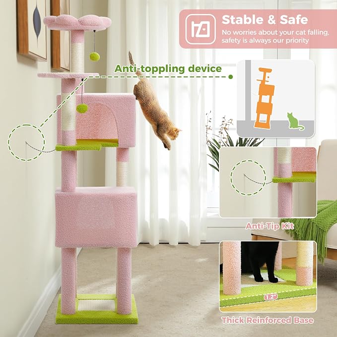 Flower Cat Tree, 62-Inch Large Cat Tower - Image 5