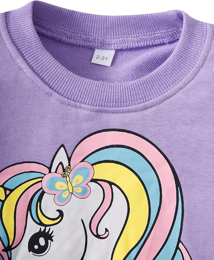 Little Girls Unicorn Outfits 2 Piece Kids Ruffle Sleeve Sweatshirt + Leggings - Image 2