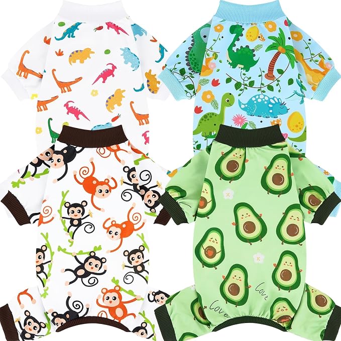 XPUDAC 4 Pack Dog Pajamas Soft Strechy Summer Doggie Clothes by XPUDAC