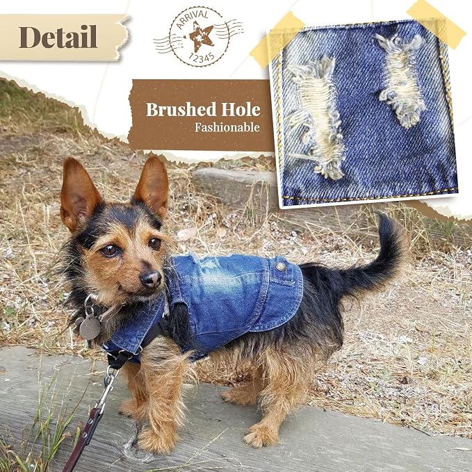 Cool Dog Jean Jacket Small Puppy Outfits Frenchie Clothes Denim Coats - Image 2
