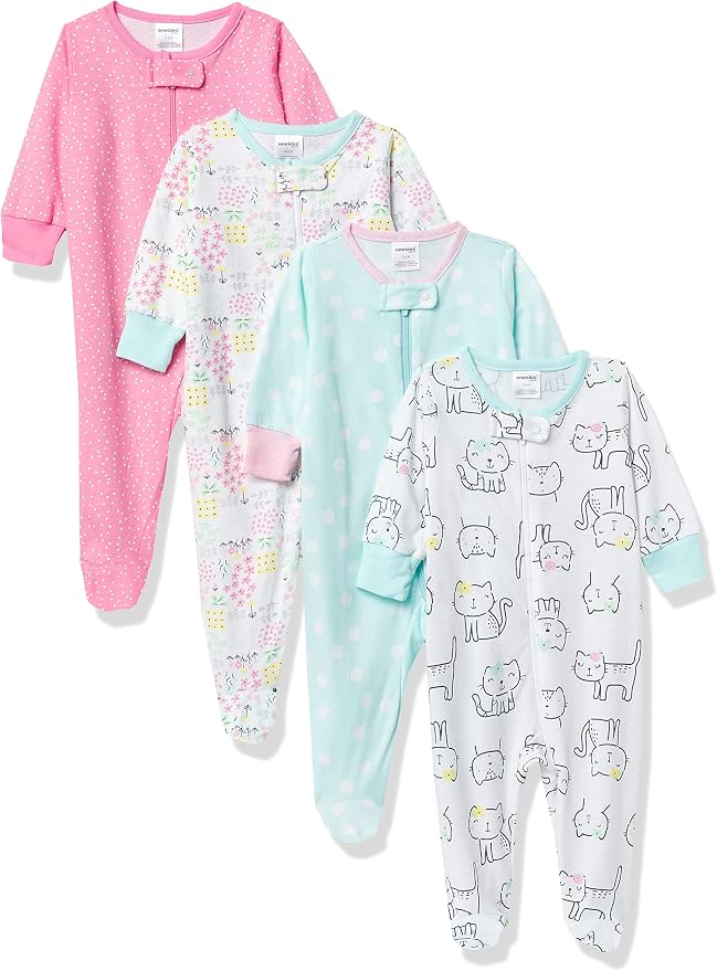Onesies Brand Baby Girls' 4-pack Sleep 'N Play Footies Multi Pack by OnesiesBrand