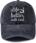 Life is Better with Cat Hat for Women Men, Adjustable Cotton Embroidered cat by SplashBrothersCustomized