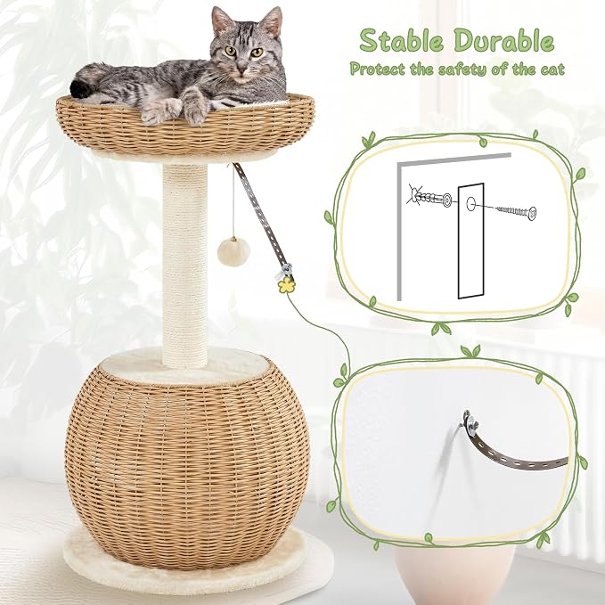 Yaheetech Cat Tree, 29.5in Rattan Cat Tower - Image 6
