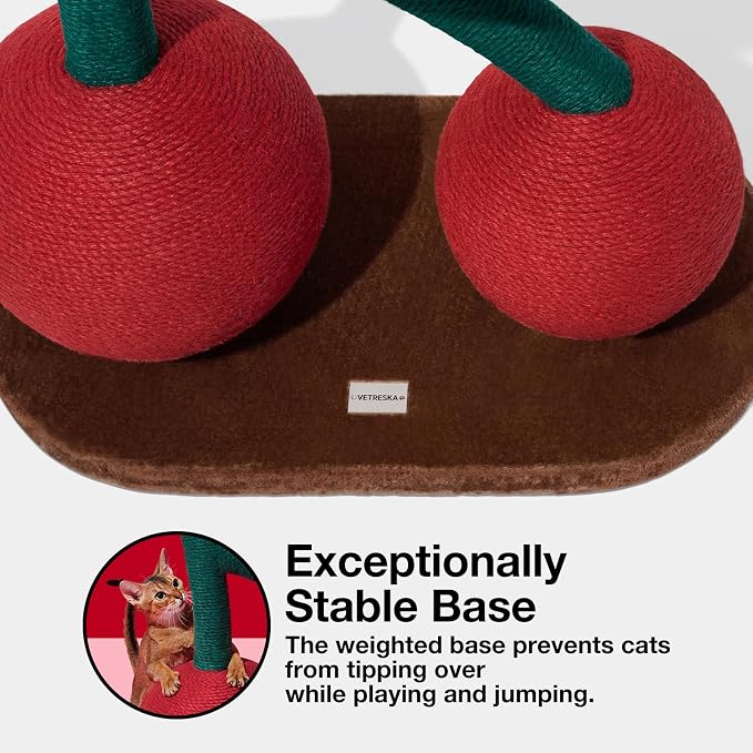 VETRESKA Cat Scratching Post, Large Cherry Cat Scratcher - Image 4