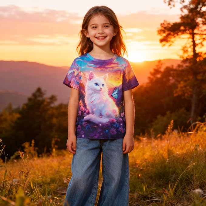 Funnycokid Girls Shirts Cat T Shirt Size 5-12 Clothes - Image 3