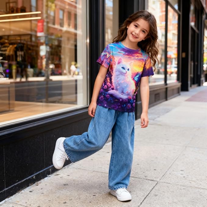 Funnycokid Girls Shirts Cat T Shirt Size 5-12 Clothes - Image 2