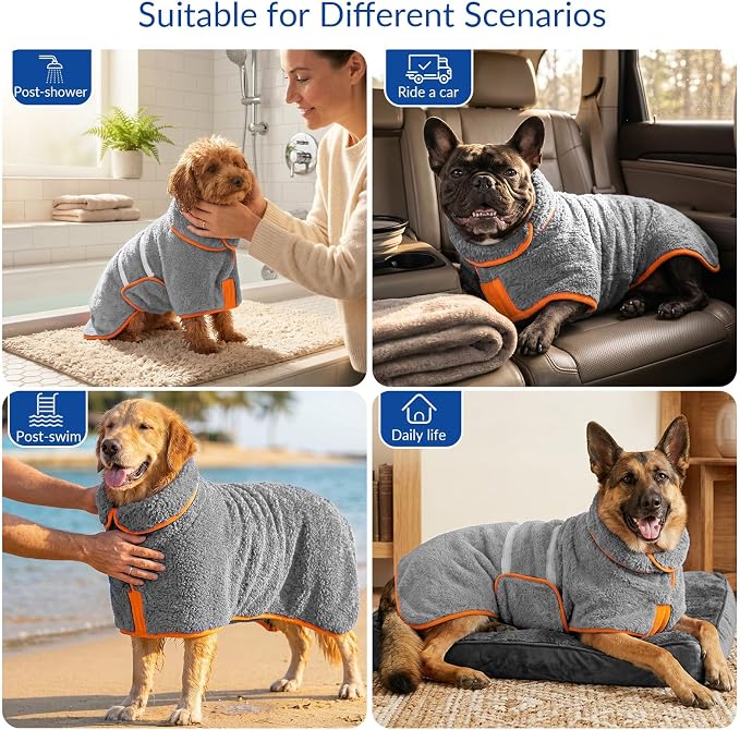 Bienbee Dog Bathrobe, Super Absorbent for Small to Large Dogs, Grey M - Image 7