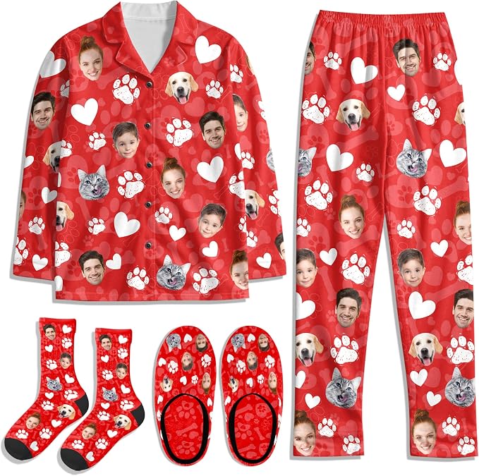 Artsadd Custom Pajamas for Women Men Family, Personalized Face Pjs Pajama Pants by Artsadd
