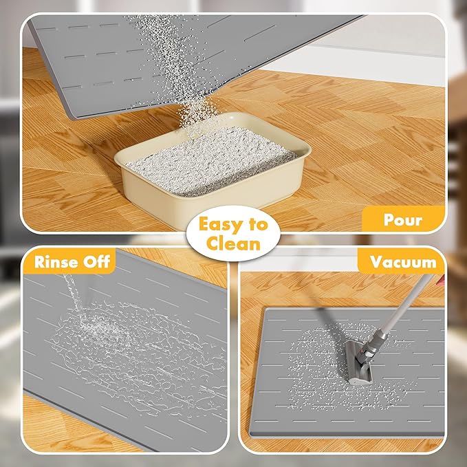 Pieviev Silicone Cat Litter Trapping Mat, Waterproof Kitty Litter Pads - Image 5