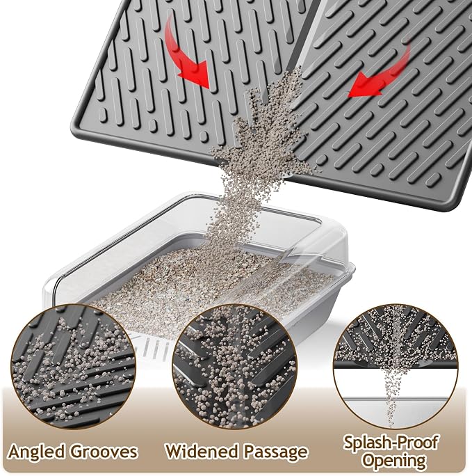 Cat Litter Mat with Grooves & Raised Edge, Urineproof/Waterproof, Litter - Image 2