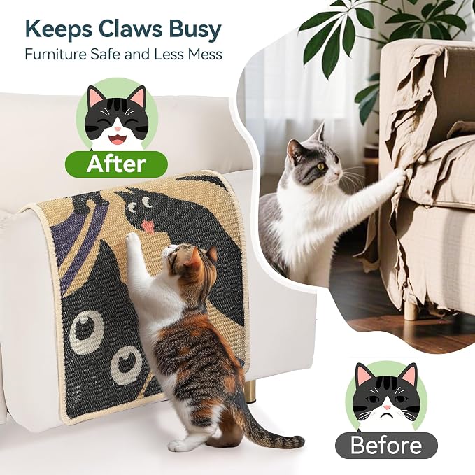 3-in-1 Sisal Cat Scratcher Mat 23.6x15.7'' Protects Carpet Couch & Furniture - Image 5