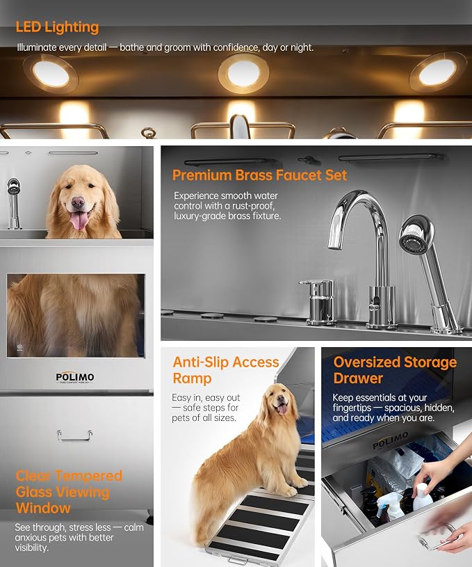 Dog Washing Station with LED Display, 304 Stainless Steel Pet Wash Sink - Image 3