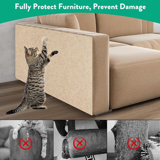 Trimmable Cat Scratcher Mat, 39.4"x15.8" Self-Adhesive Cat Scratching Carpet - Image 4