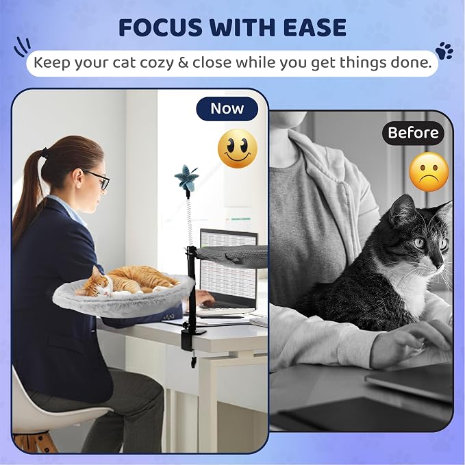 2-Tier Large Cat Desk Bed with Dual Hammocks | Ultra-Soft Removable Fur & - Image 2