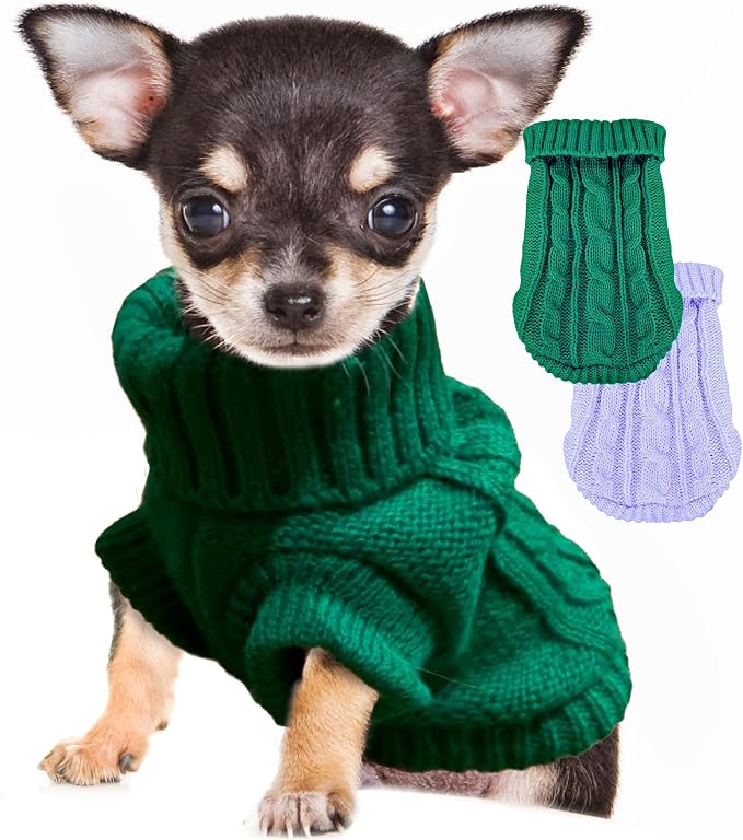 XS Dog Sweater, 2 Pieces Knitted Turtleneck Christmas Dog Sweaters Winter Dog by Kallfirscutie
