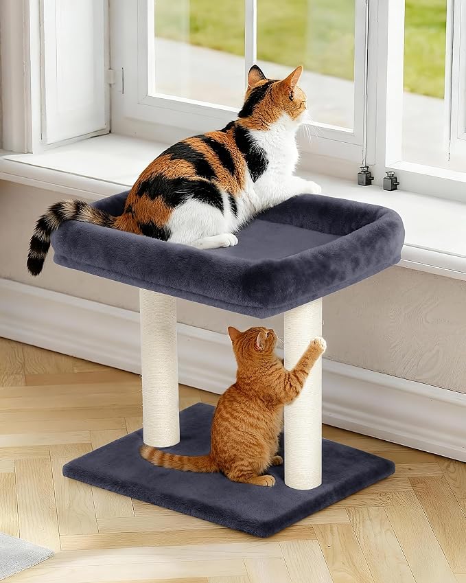 Cat Tree with Large Top Perch Bed, Small Cat Tower with Scratching Post - Image 4