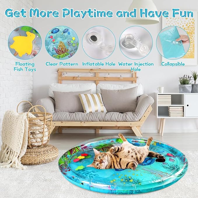 Aqua Cats Water Mat with Fish, Cat Dog Water Mat, Thickened Durable Non-Slip - Image 3