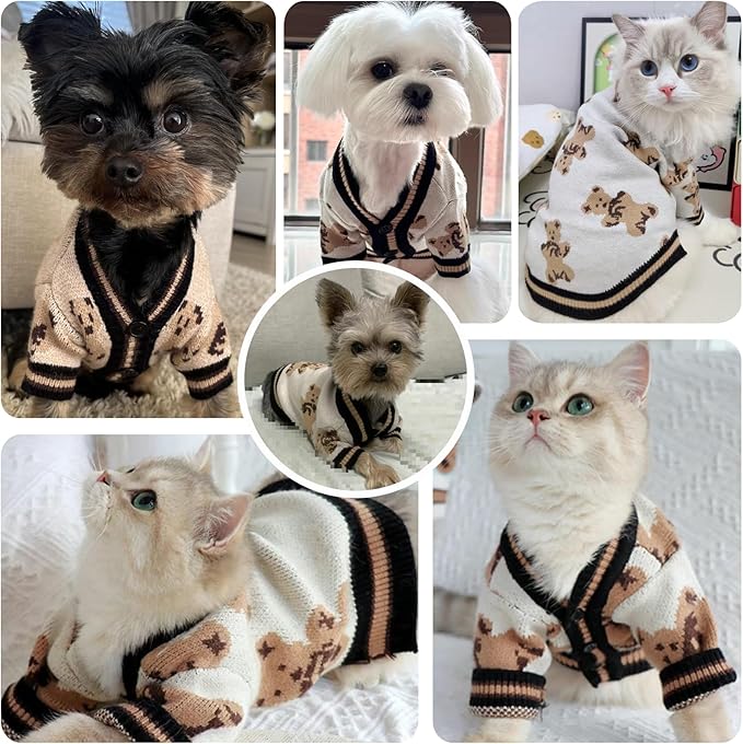 Small Dog Sweaters Cute Bear Dog Cardigans Clothes - Image 3