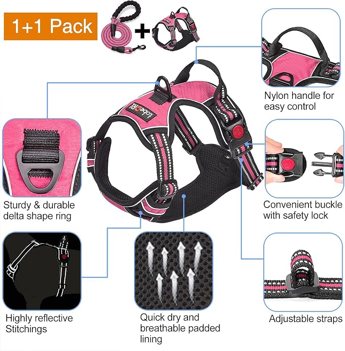 No Pull Dog Harness Adjustable Reflective Oxford Easy Control Medium Large Dog - Image 3