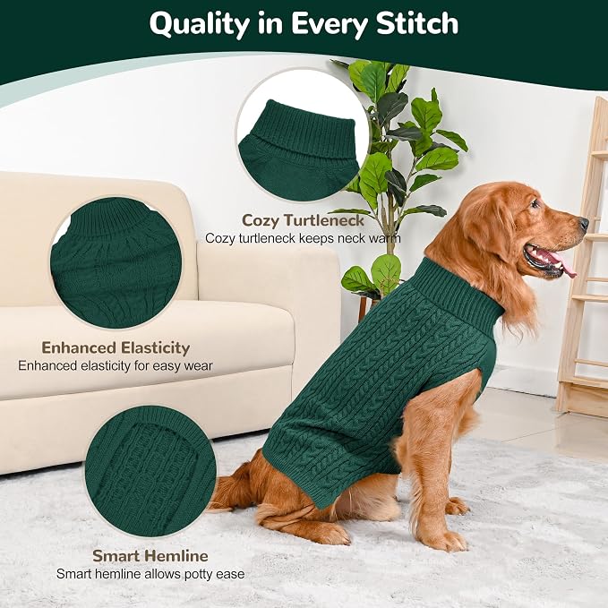 2 Pack Dog Sweaters for Large Dogs Winter Turtleneck Pullover Cable Knit Fleece - Image 3