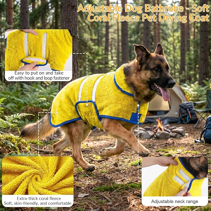 Bienbee Dog Bathrobe, Super Absorbent for Small to Large Dogs, Yellow S - Image 4