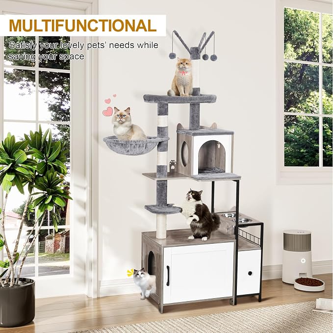 Snughome Cat Tree with Litter Box Enclosure, 3-in-1 Modern Cat Tower - Image 3