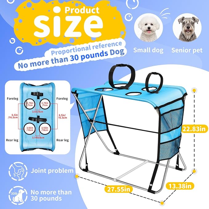 Foldable Dog Grooming Hammock with Stand for Small Dogs & Cats - 30 lbs - Image 2