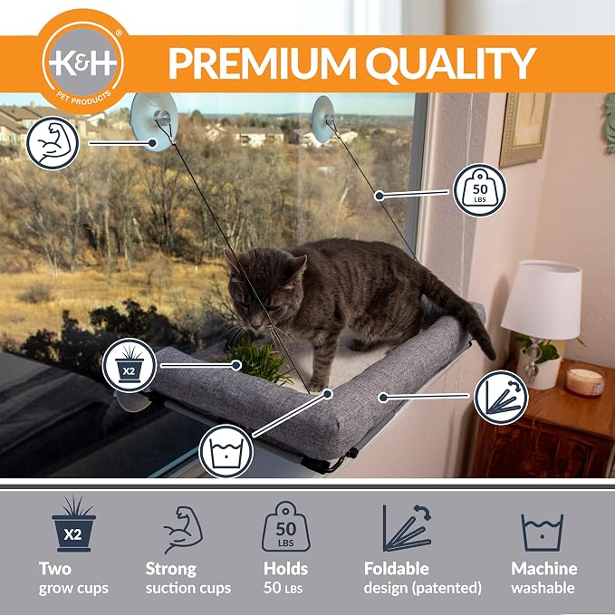 K&H Pet Products EZ Mount Cat Window Perch Deluxe Bolstered Kitty Sill - Image 2